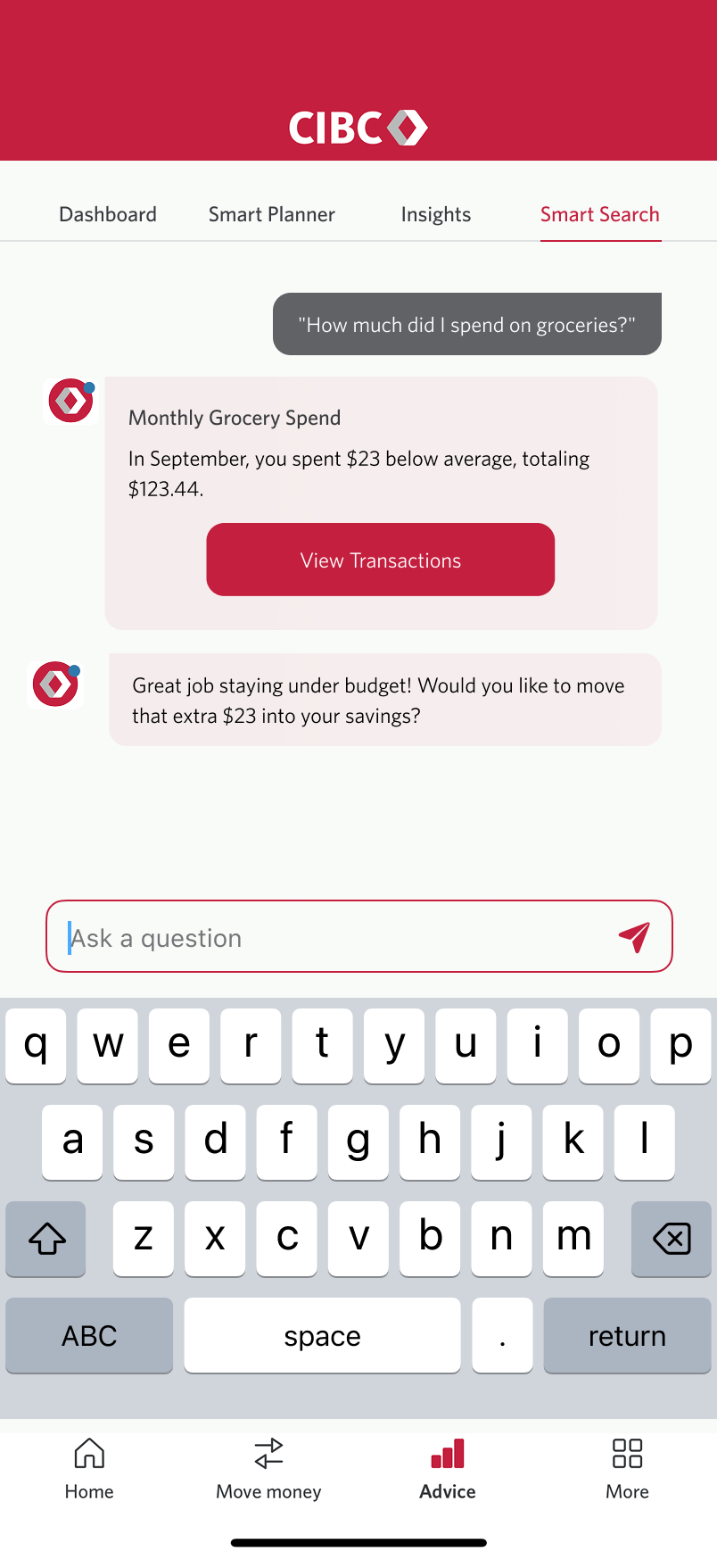 Smart Search conversational response with next action