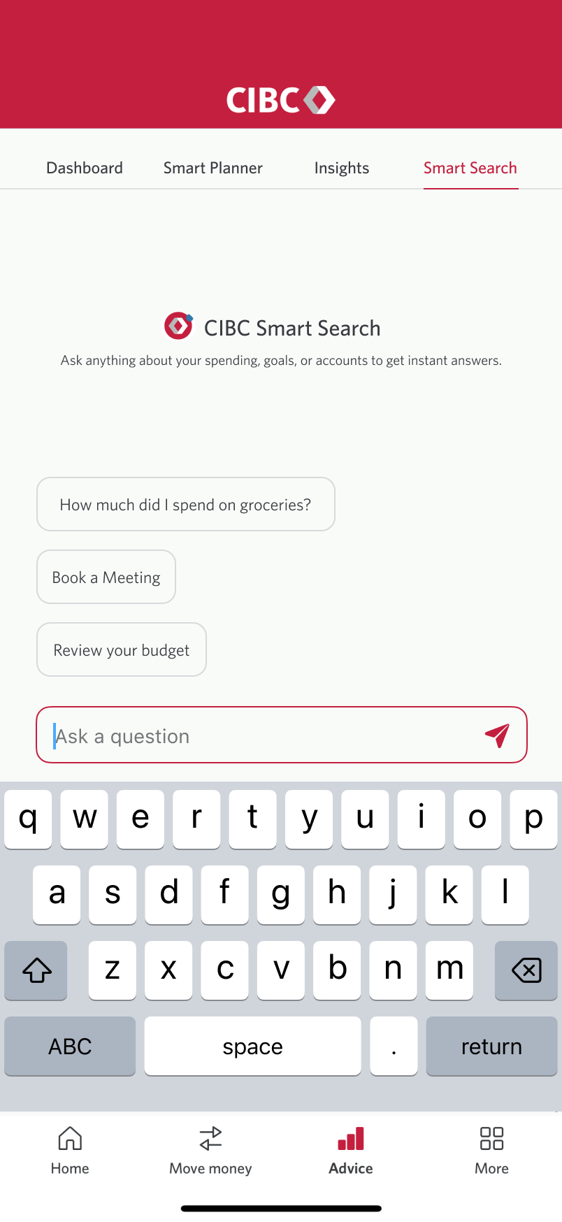Smart Search home with suggested prompts