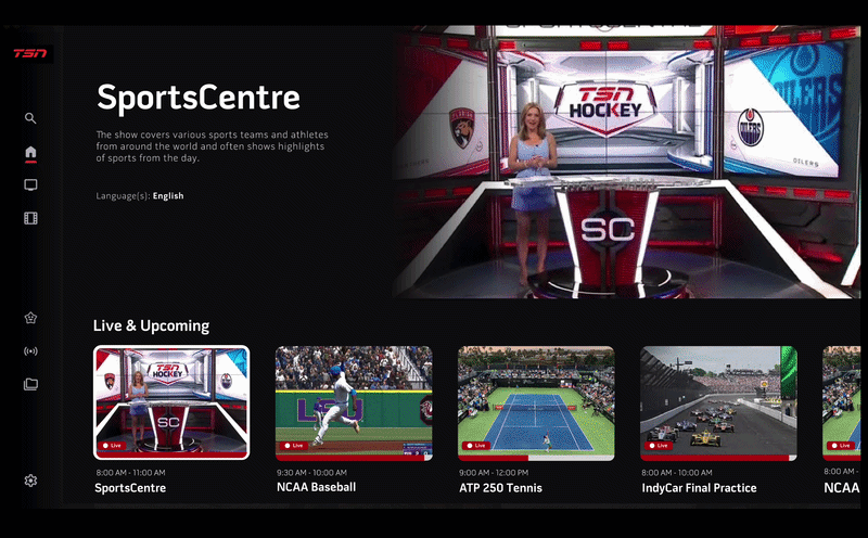 Final redesigned TSN Connected TV app flow